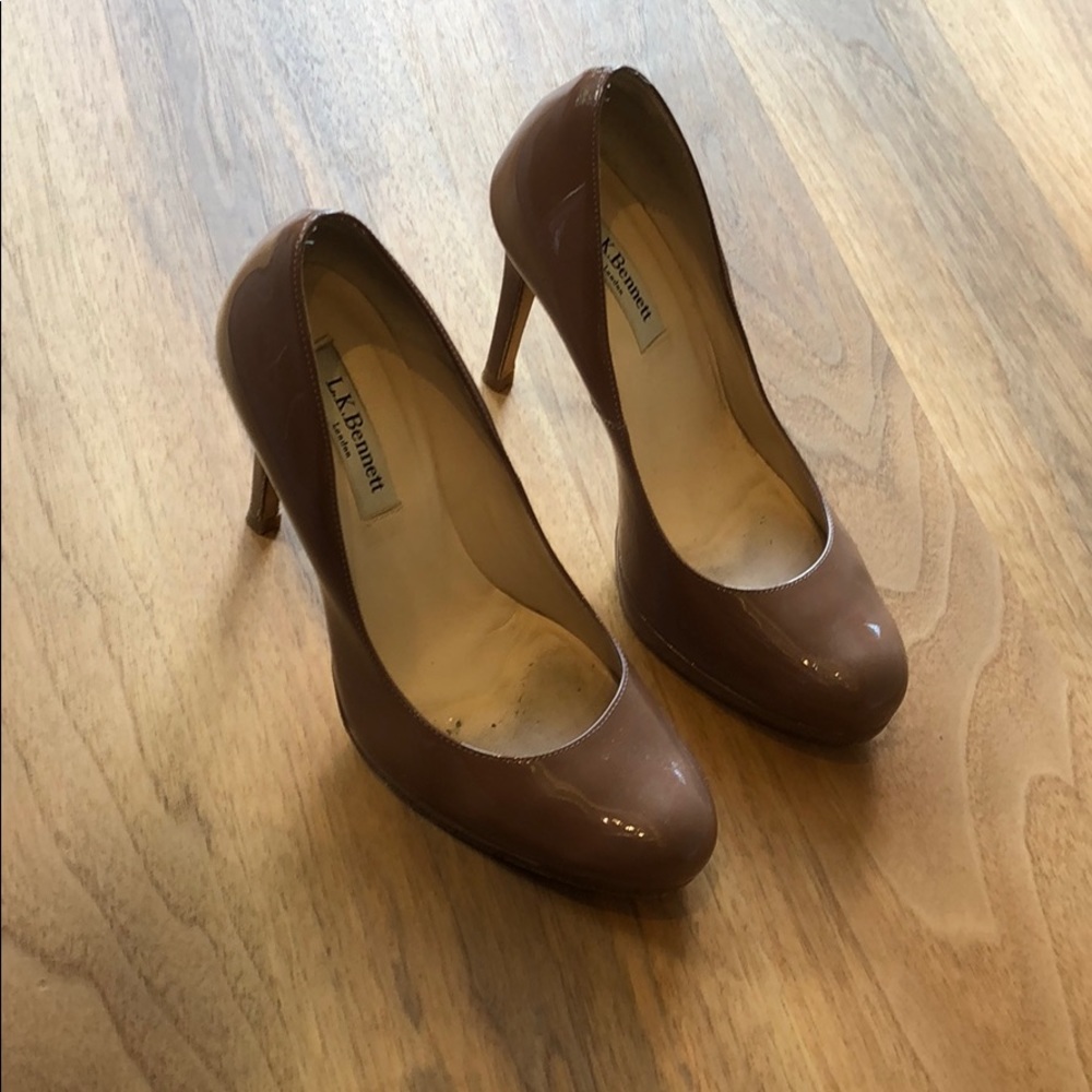 L.K. Bennett camel platform pumps
